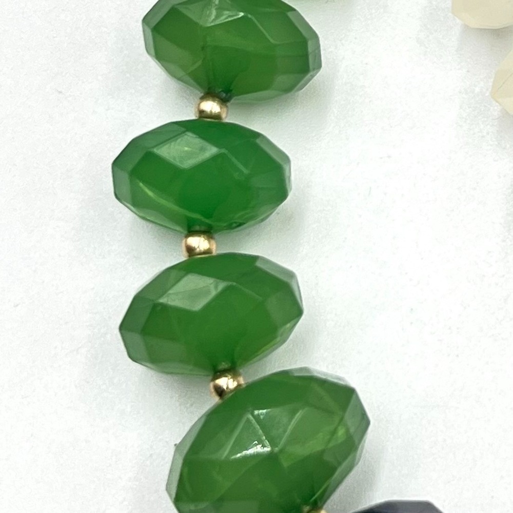 Vintage Retro Multi-Strand Beaded Statement Necklace Green Navy White Gold Tone - Picture 7 of 13
